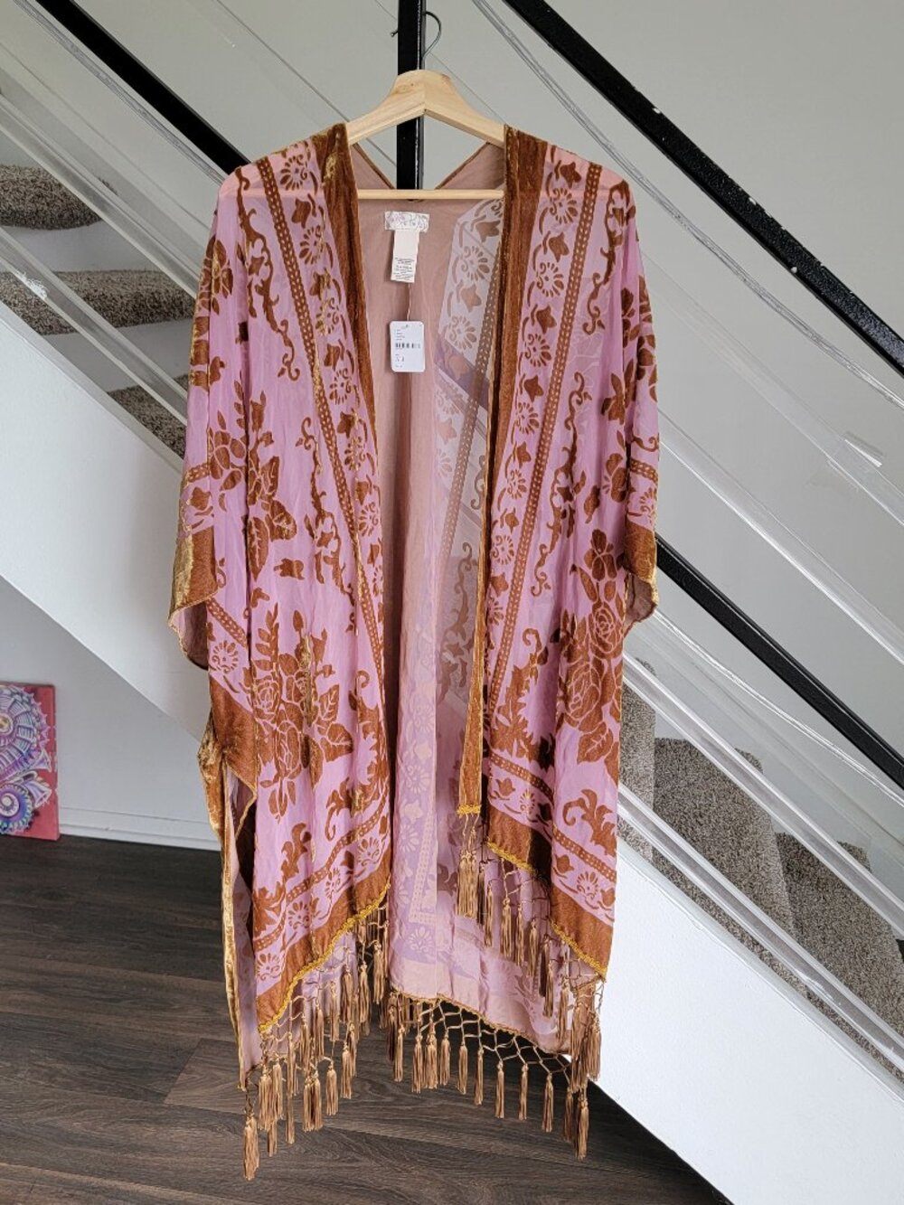 NWT Free People Nightbird Burnout Duster Kimono in Lilac & Gold